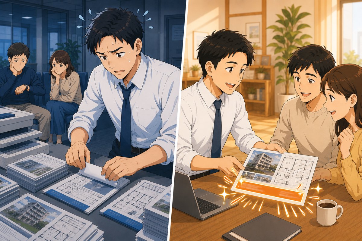 Scene 1: 接客中に帯付き図面を即用意